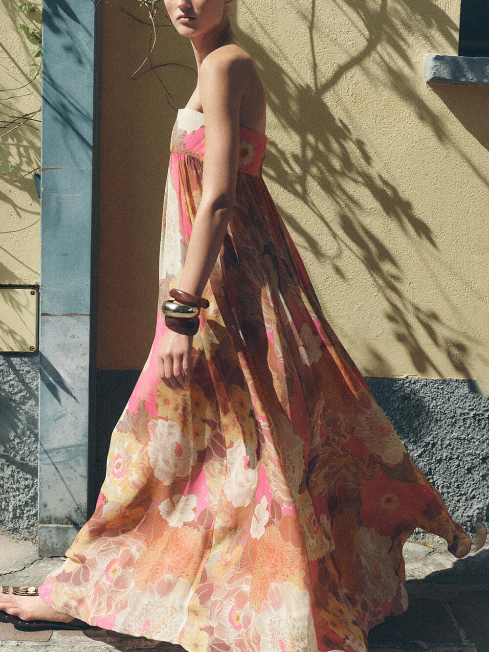 Fashionable French Strapless Floral Dress