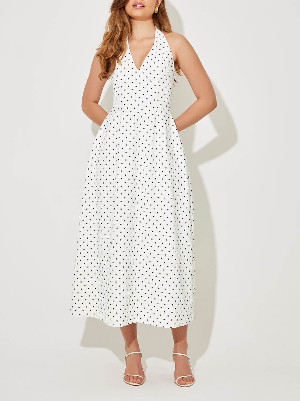 Classic Polka Dot Print Backless Tie Dress
