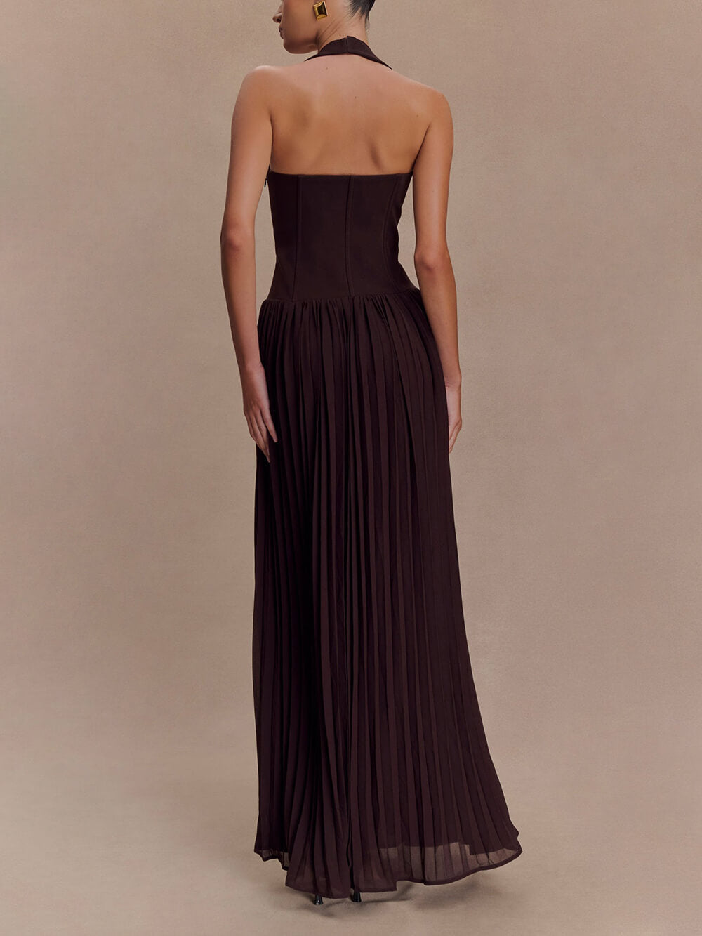 Pleated Halter Neck Maxi Dress