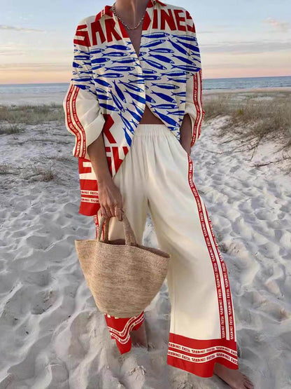 Printed Oversized Shirt Pants Set