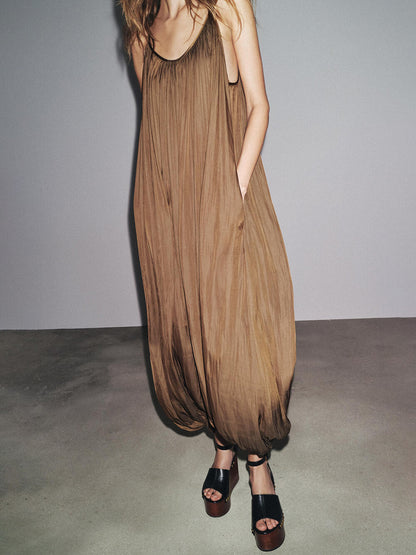 Casual Pleated Full Length Jumpsuit