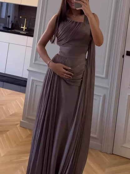 Ruched Satin Evening Gown