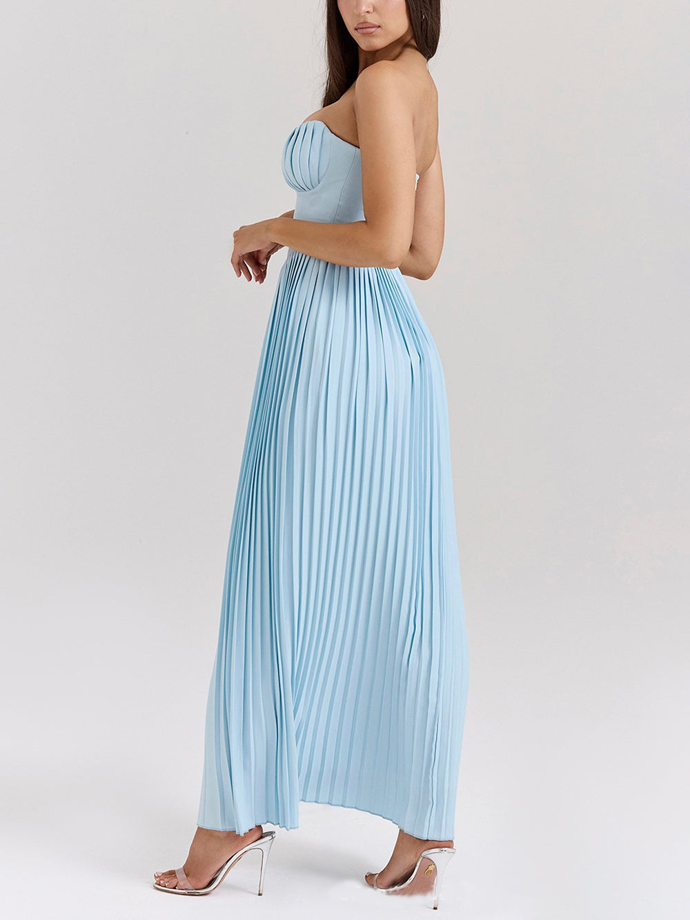 Pleated Strapless Maxi Dress