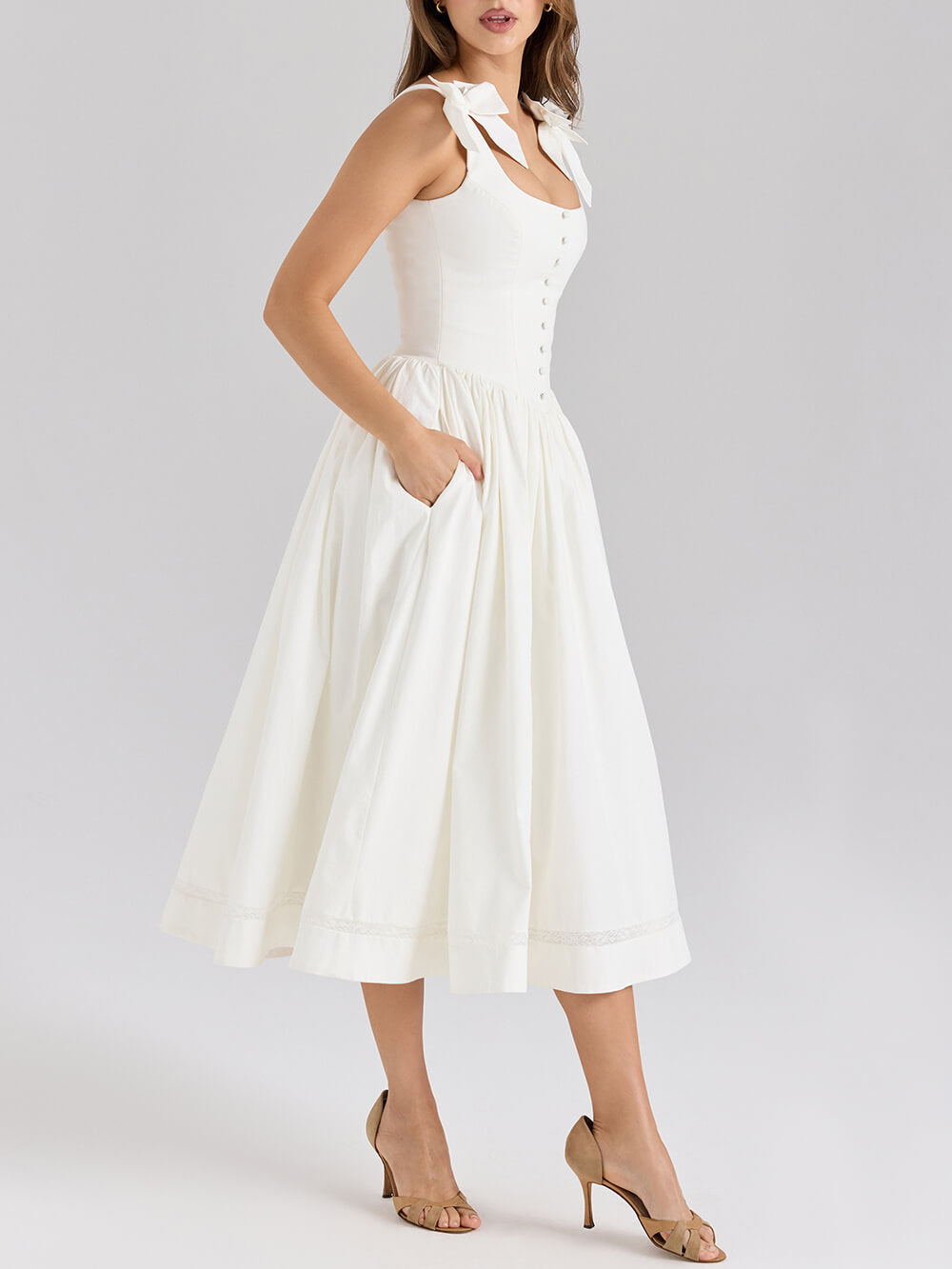 French Resort Lace Waist-Tied Cami Dress
