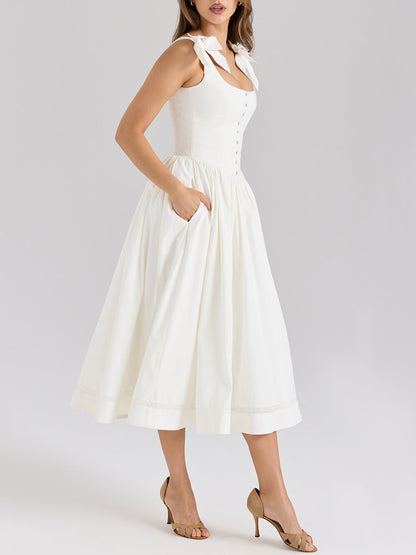 French Resort Lace Waist-Tied Cami Dress