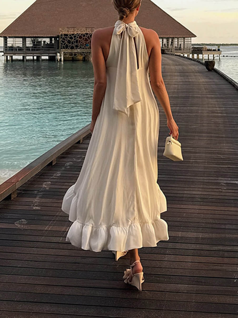 Ruffled Halter Neck Sleeveless Dress