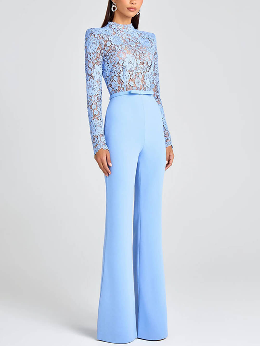 Lace Patchwork Belted Jumpsuit