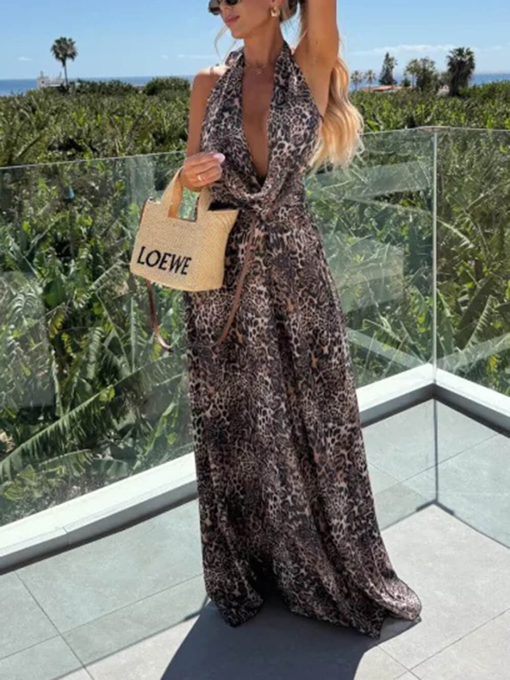 Floral Backless Halter Tie Maxi Dress