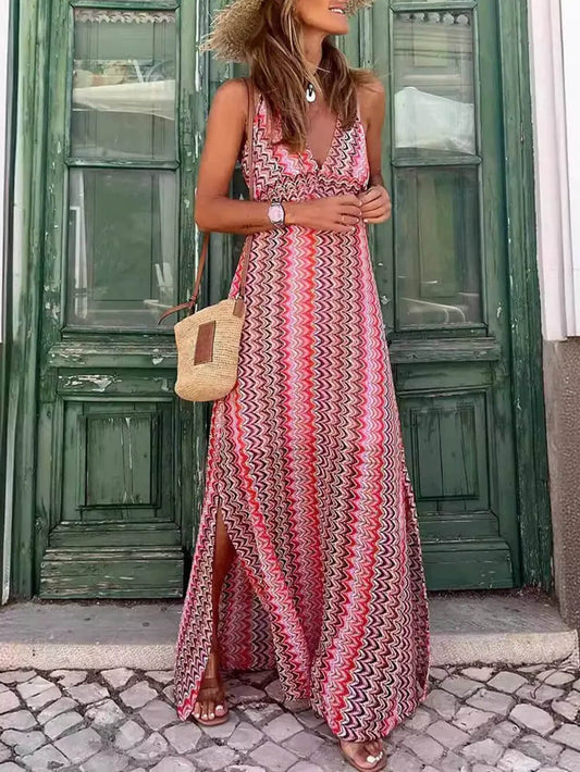 Floral V-Neck Cami Slit Dress