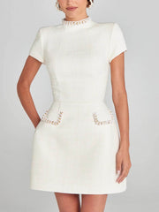 Exquisite Playful Pearl Trim Pocket Dress