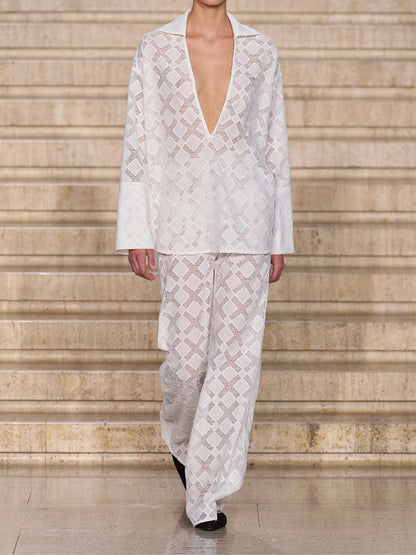 Lace Detail Wide-Leg Pants