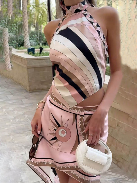 Satin Print Tank and Skirt Set