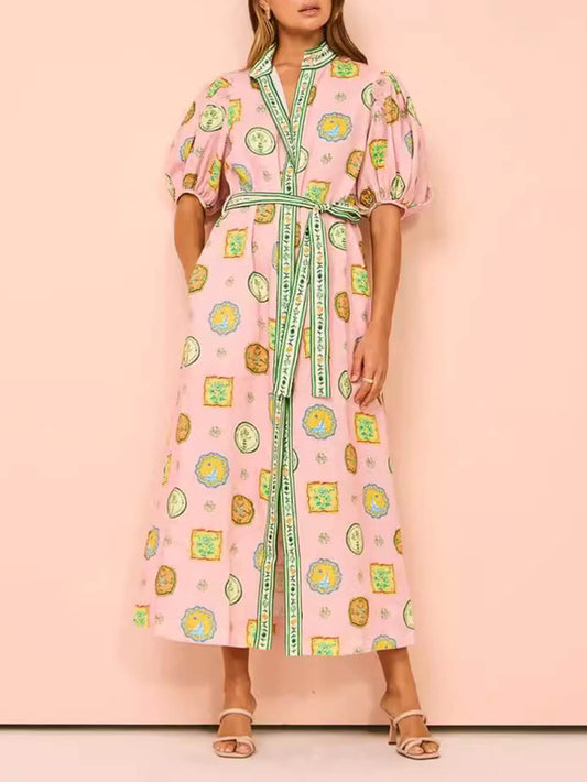 Graffiti Lantern Sleeve Open-Front Dress
