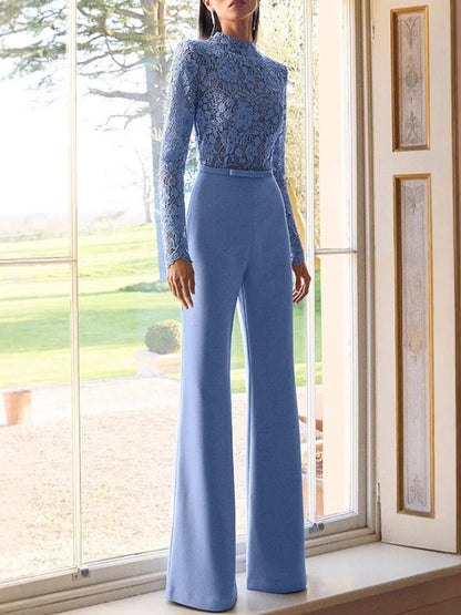 Lace Patchwork Belted Jumpsuit