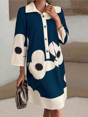 Elegant Printed Loose-Fit 3/4 Sleeve Dress