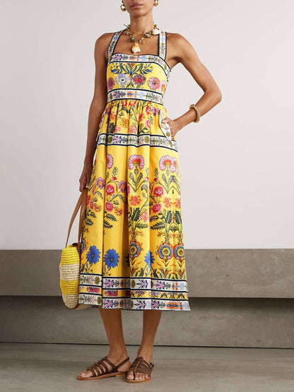 Linen Trendy Floral Tie Dress