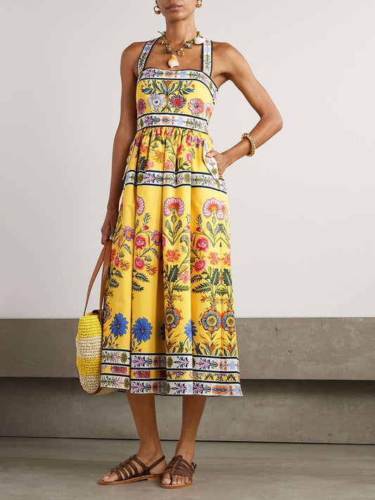 Linen Trendy Floral Tie Dress