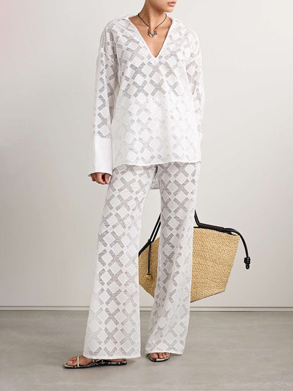 Lace Detail Wide-Leg Pants