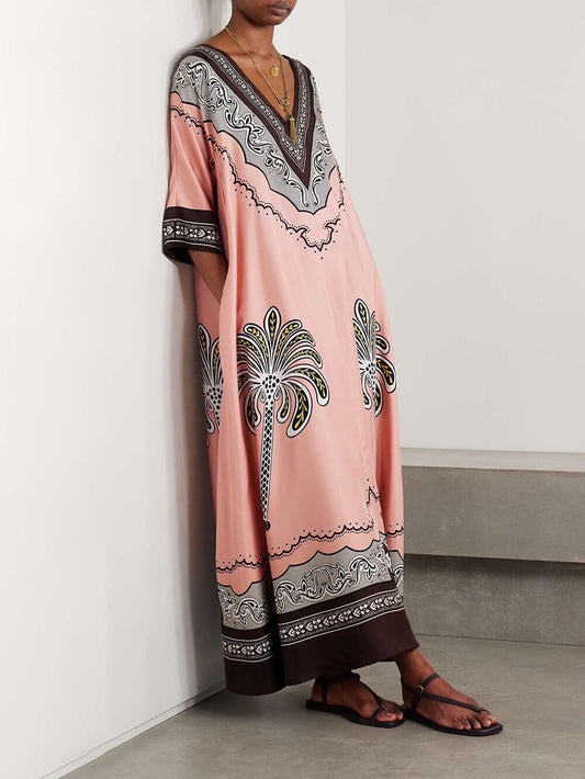 Casual Printed Loose Satin Dress