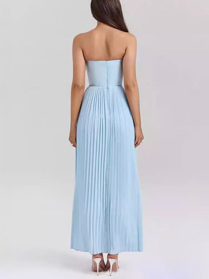 Pleated Strapless Maxi Dress