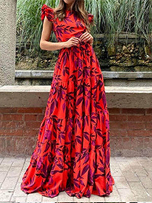 Floral Ruffle Flared Dress