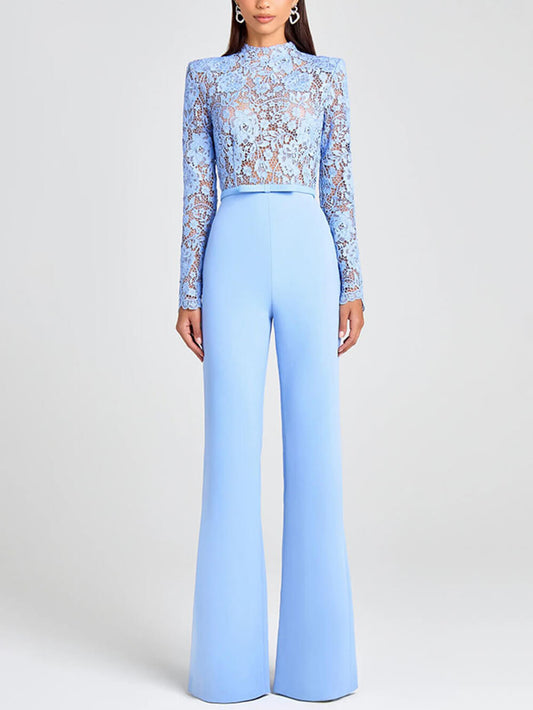 Lace Patchwork Belted Jumpsuit