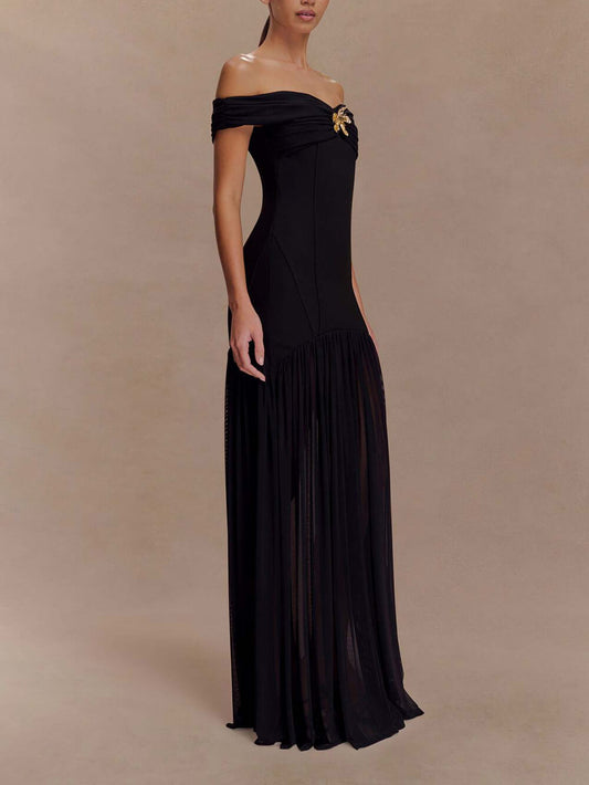 Elegant Strapless Mesh Panel Bodycon Dress