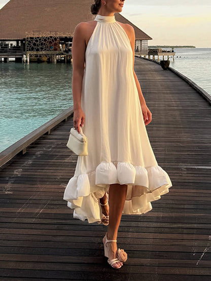 Ruffled Halter Neck Sleeveless Dress