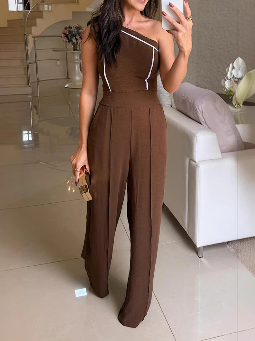 Off-Shoulder Tie Slim Jumpsuit