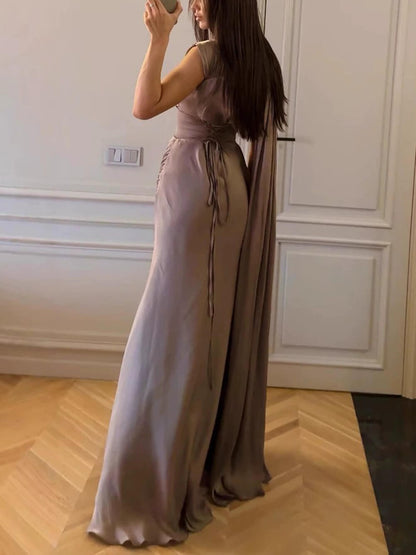 Ruched Satin Evening Gown