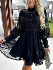 Lace Trim Fitted Long Sleeve Mini Dress