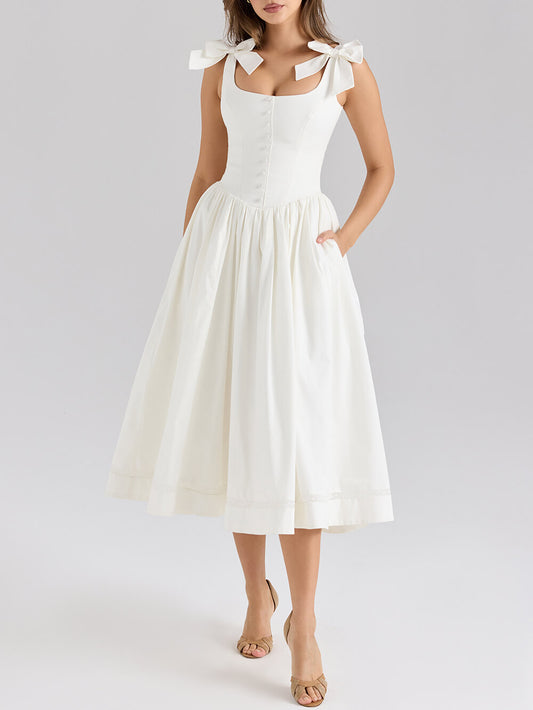 French Resort Lace Waist-Tied Cami Dress