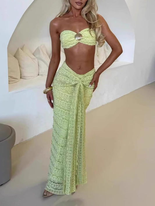 Strapless Shell Top and Ruched Skirt Set
