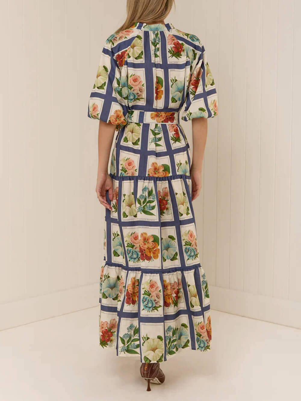 V-Neck Casual Linen Floral Tie Maxi Dress