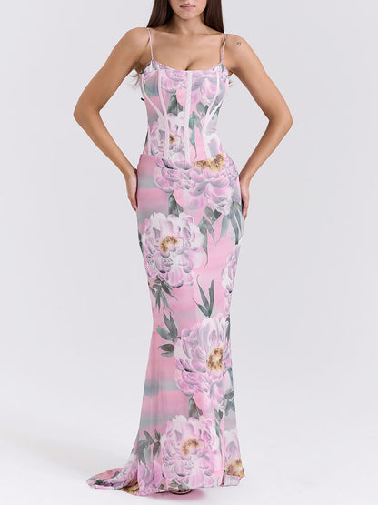 Floral Sexy Fitted U-Neck Cami Dress