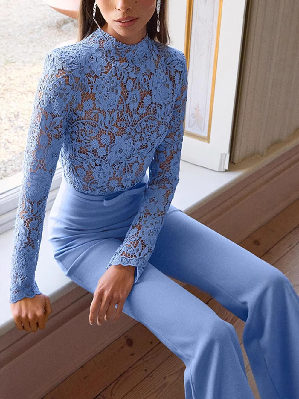 Lace Patchwork Belted Jumpsuit