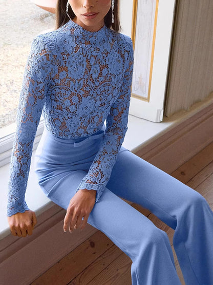 Lace Patchwork Belted Jumpsuit