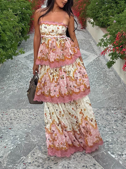 Floral Print Off-Shoulder Tiered Cami Dress
