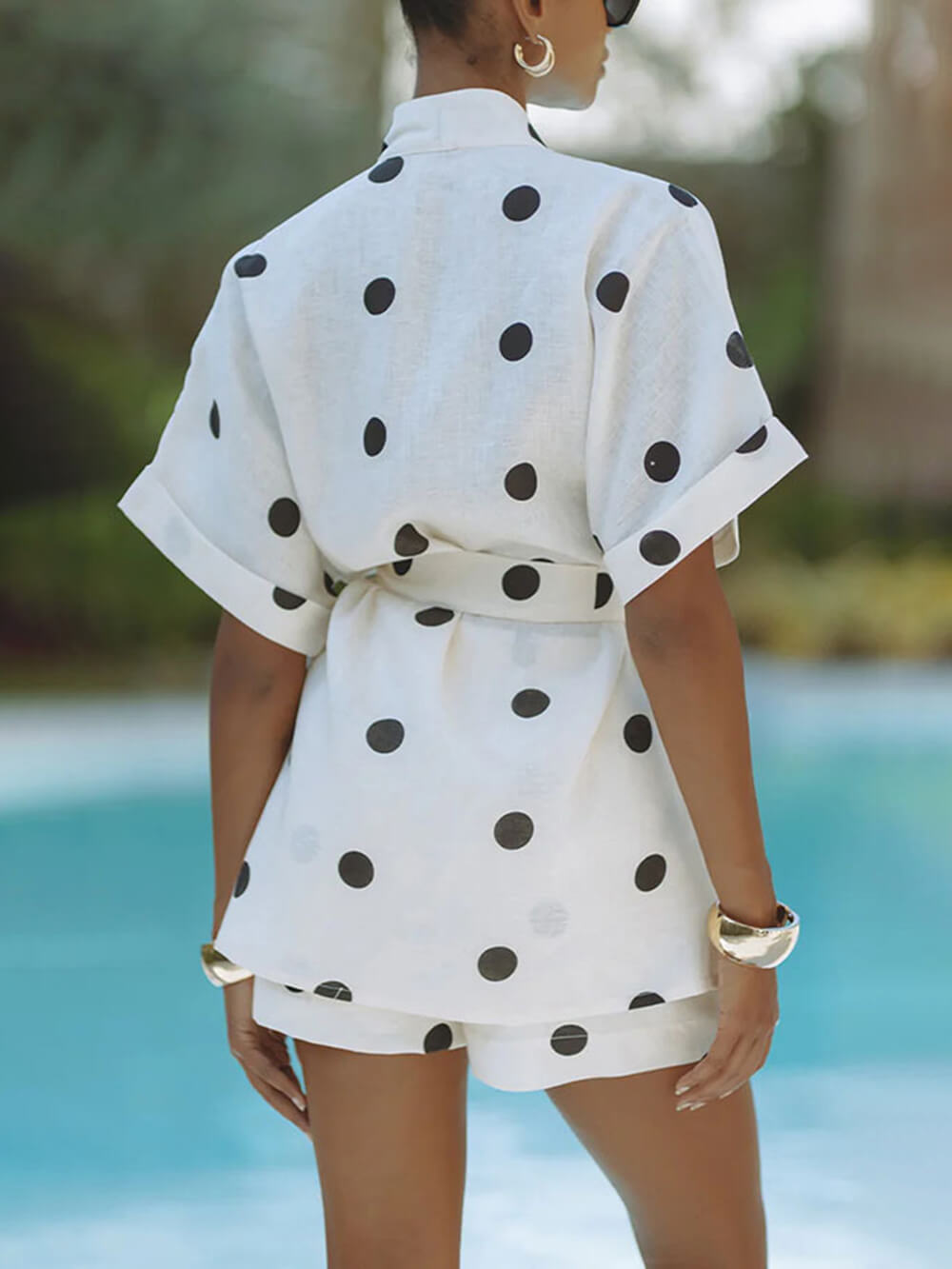 Polka Dot Kimono Top and Shorts Set