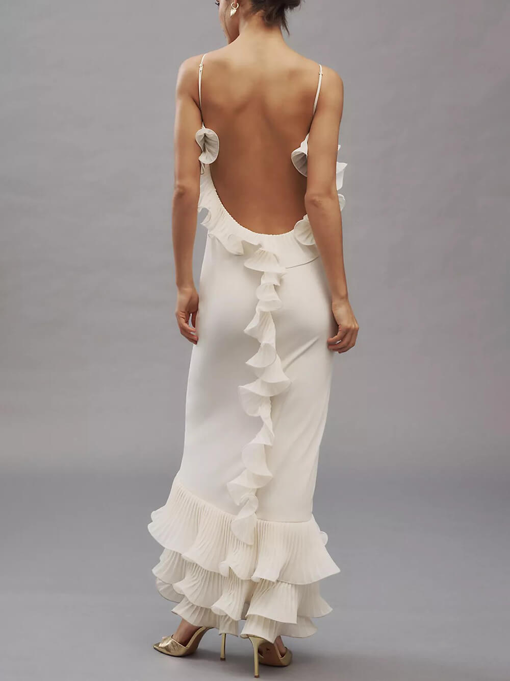 Strapless Backless Ruffled Bodycon Dress