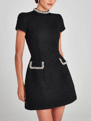 Exquisite Playful Pearl Trim Pocket Dress