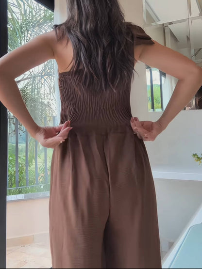 Off-Shoulder Tie Slim Jumpsuit