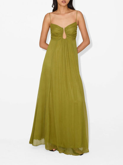 Metal Hollow Back Smocked A-line Slip Dress
