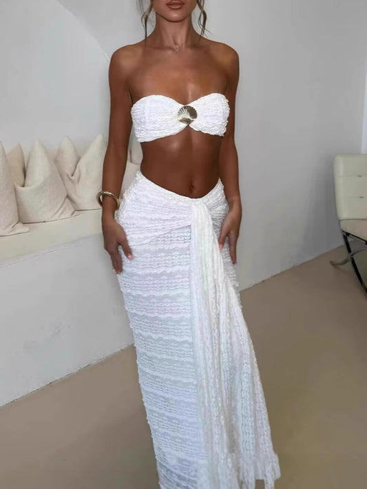 Strapless Shell Top and Ruched Skirt Set