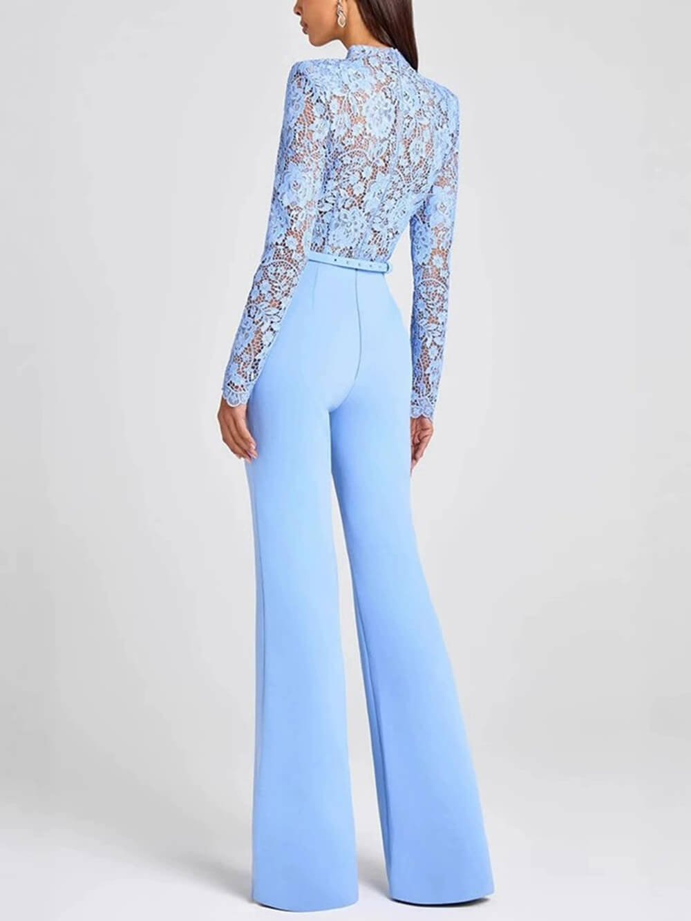 Lace Patchwork Belted Jumpsuit