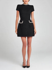 Exquisite Playful Pearl Trim Pocket Dress
