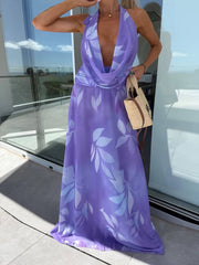 Floral Backless Halter Tie Maxi Dress