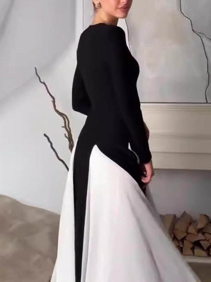 Colorblock Bodycon Long Sleeve Dress