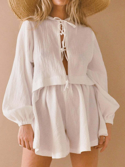 Cotton Linen Tie Waist Suit