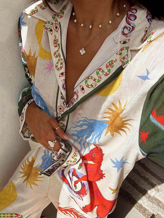Printed Long Sleeve Shirt & Pants Set
